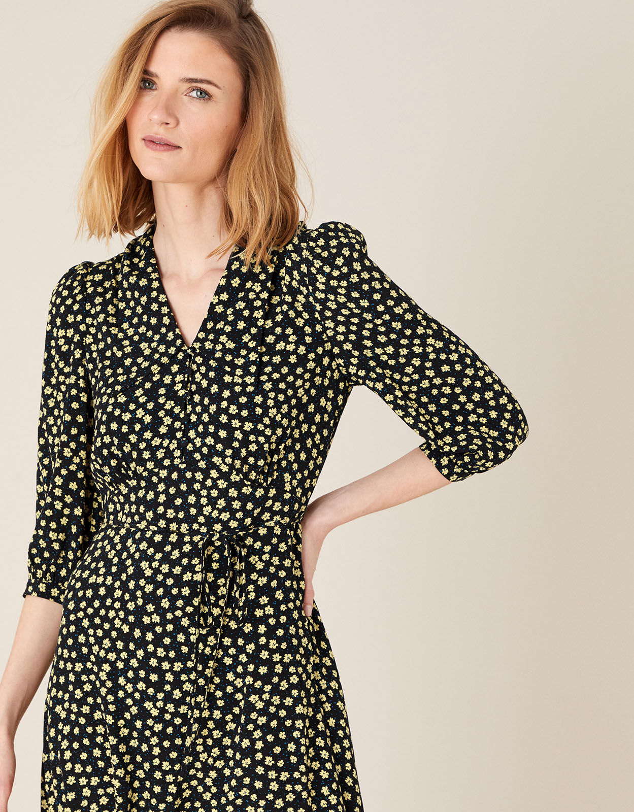 Floral Collar Dress with LENZING ECOVERO Black