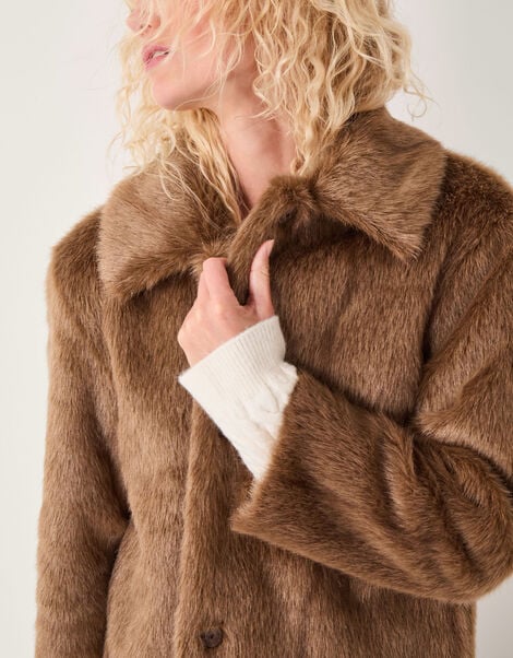 Fern Faux Fur Jacket, Brown (BROWN), large