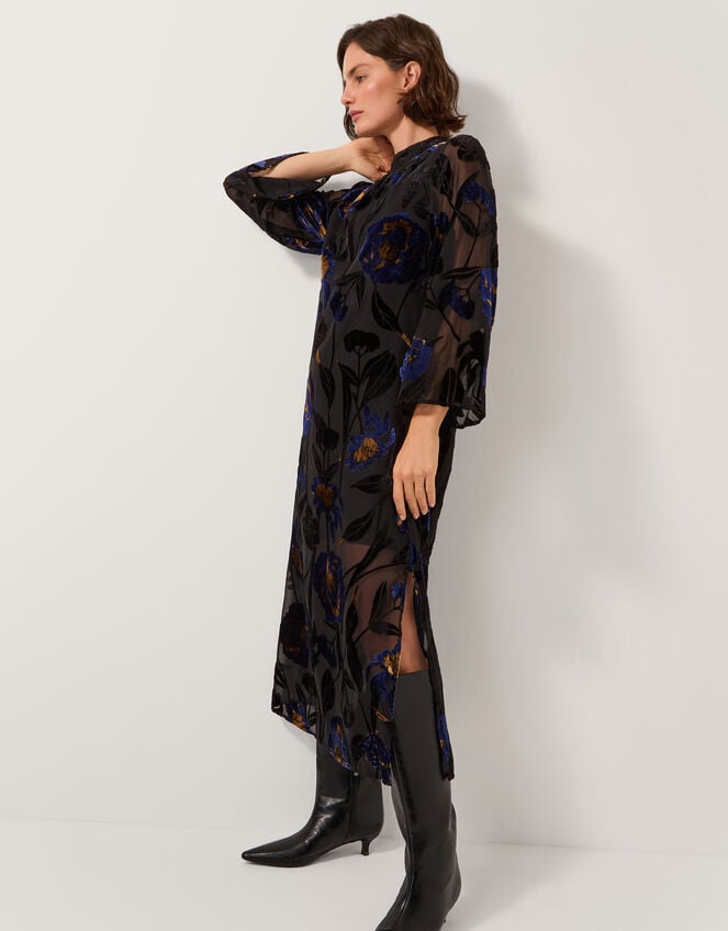 Giselle Sheer Floral Devoré Midi Dress, Blue (MIDNIGHT), large