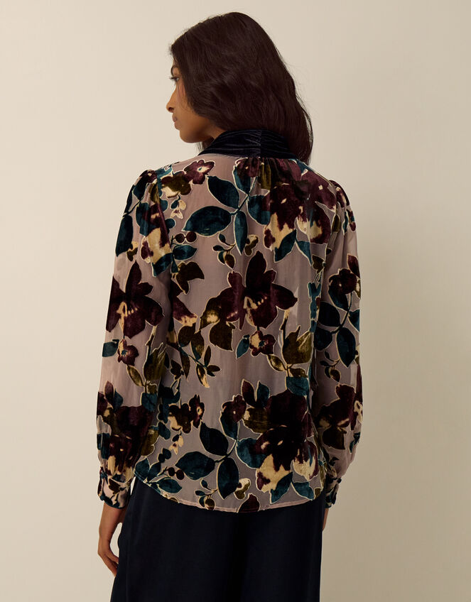 Ayla Floral Devor&eacute; Blouse, Camel (BEIGE), large