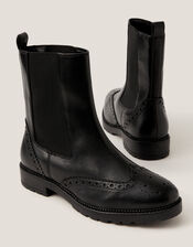Eli Brogue Leather Chelsea Boots, Black (BLACK), large