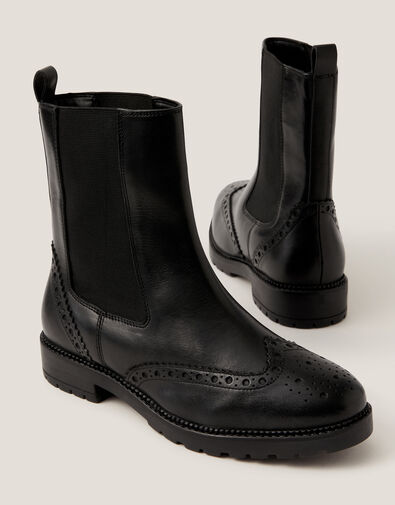 Eli Brogue Leather Chelsea Boots, Black (BLACK), large
