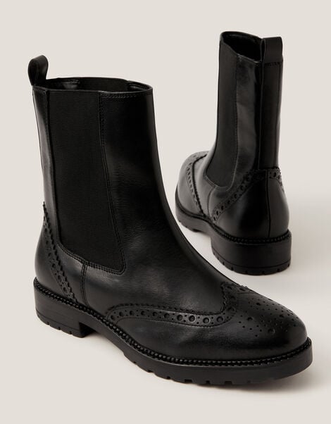 Eli Brogue Leather Chelsea Boots, Black (BLACK), large