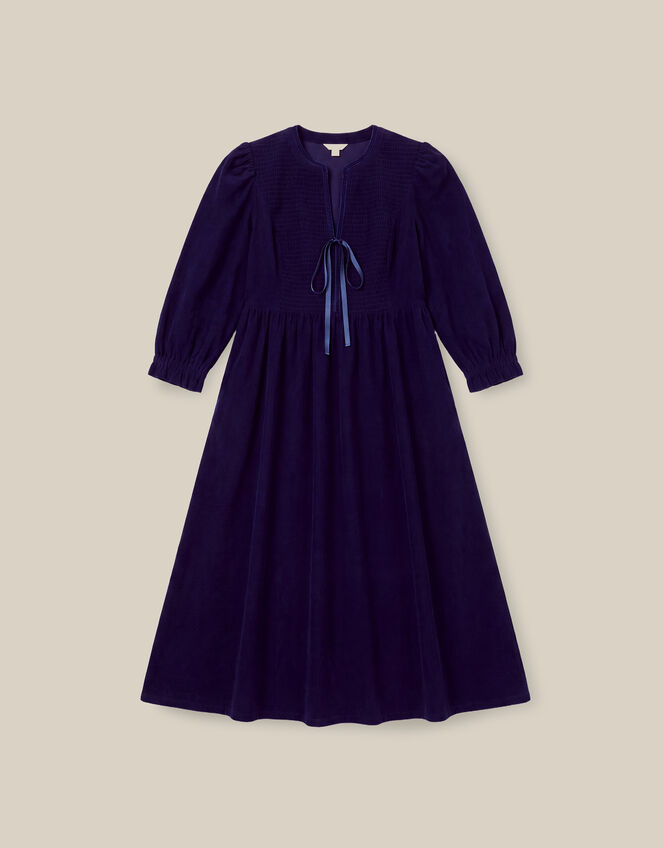 Sara Smocked Corduroy Midi Dress, Blue (MIDNIGHT), large