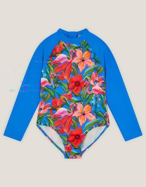 Tropical UPF50+ Long Sleeve Swimsuit, Blue (BLUE), large