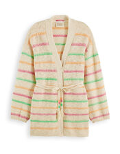 Scotch and Soda Stripe Tie Waist Cardigan, Natural (NATURAL), large