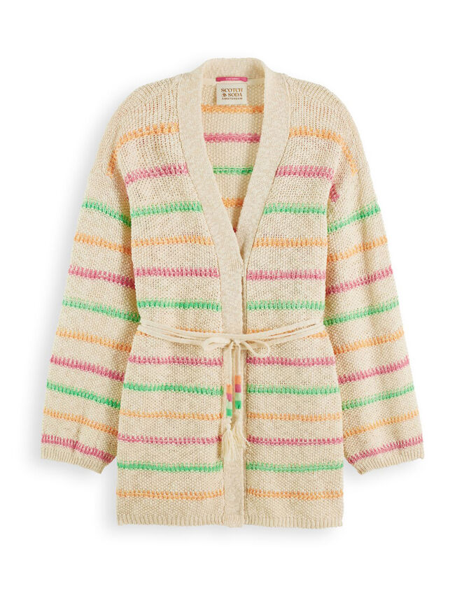 Scotch and Soda Stripe Tie Waist Cardigan, Natural (NATURAL), large