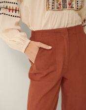 Joanie Linen Blend Barrel Trousers, Orange (RUST), large