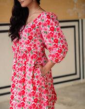 India & Mills Lottie Poppy Print Midi Dress, Pink (PINK), large