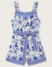 Holiday Print Playsuit, Blue (BLUE), large