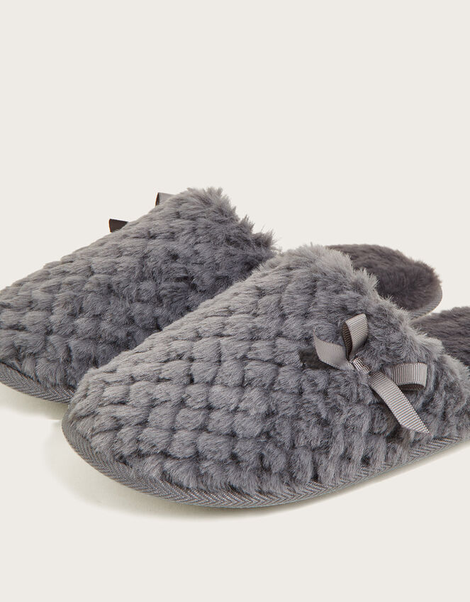 Faux Fur Textured Mule Slippers, Grey (CHARCOAL), large