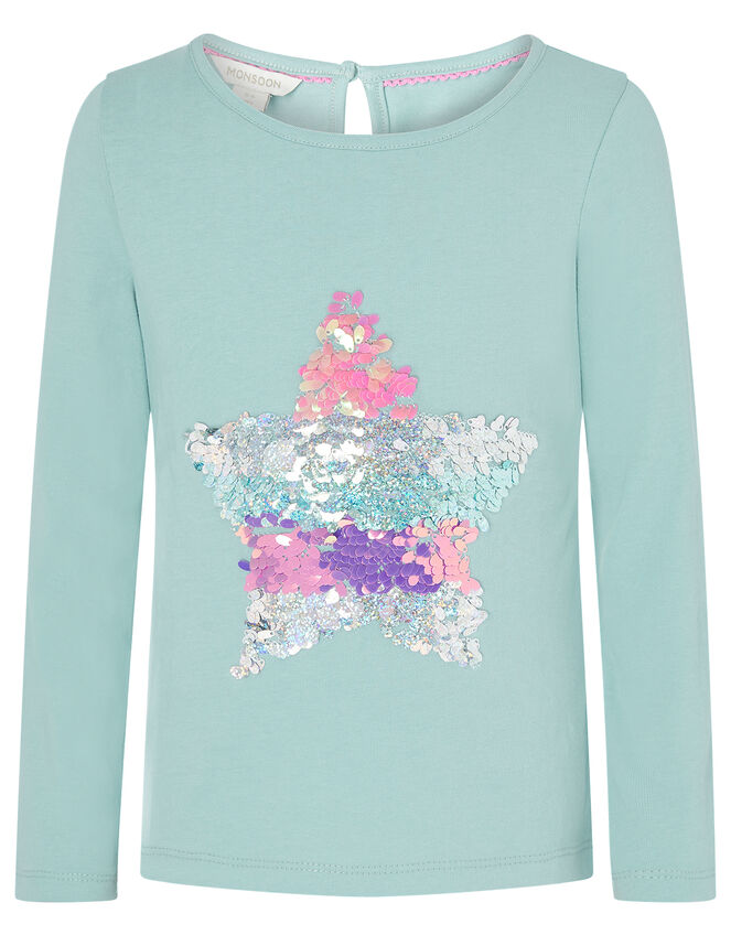 Sequin Star T-shirt in Organic Cotton, Blue (AQUA), large