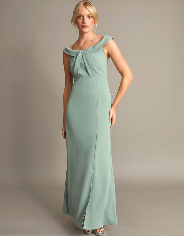 Beatrice Crepe Bardot Maxi Dress, Green (SAGE), large