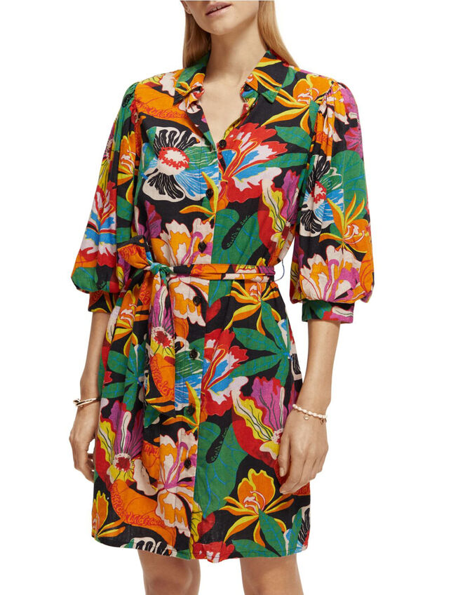 Scotch and Soda Print Puff Sleeve Dress, Multi (MULTI), large