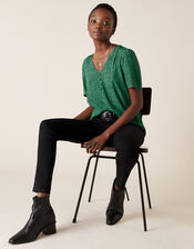Printed V-Neck Top with LENZING™ ECOVERO™, Green (GREEN), large