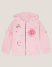 Sun Embroidered Zip-Up Hoodie, Pink (PINK), large