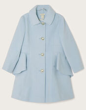 Waist Waterfall Coat with Faux Fur Collar, Blue (PALE BLUE), large