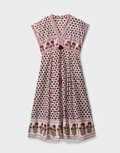 East Karmen Hand Woodblock Cotton Dress, Pink (PINK), large