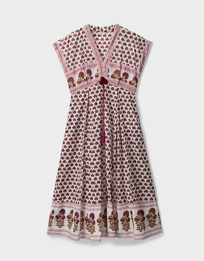 East Karmen Hand Woodblock Cotton Dress, Pink (PINK), large