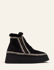 Laidback London Setsu Platform Suede Ankle Boots, Black (BLACK), large