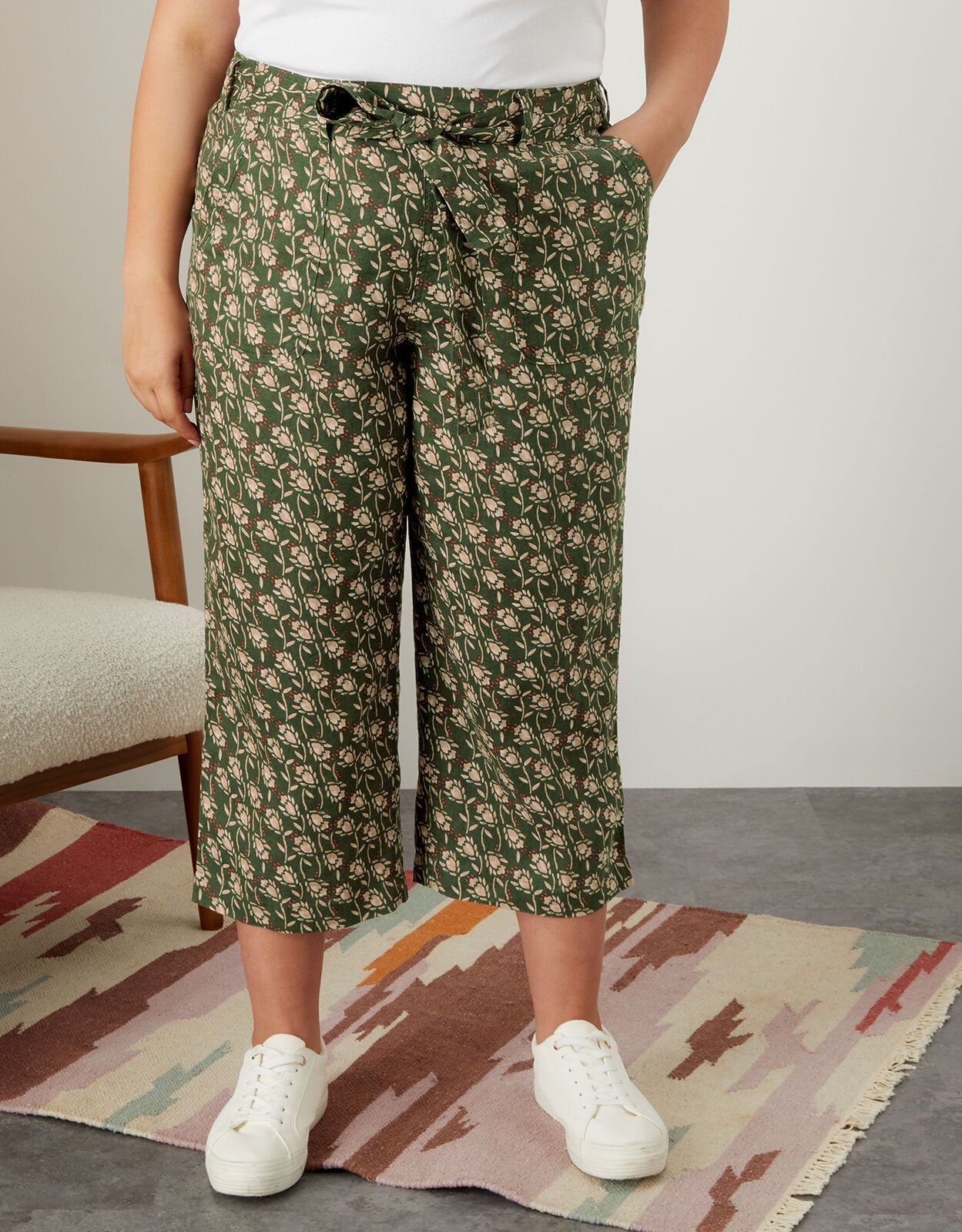 Joanna Linen Crop Trousers Green Trousers Leggings Monsoon ROI