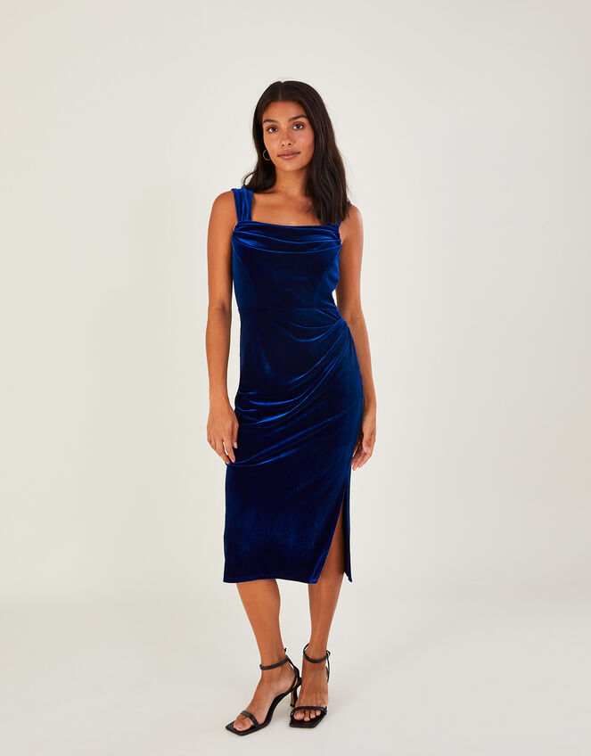 Caroline Velvet Cowl Midi Dress, Blue (COBALT), large