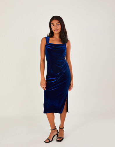 Caroline Velvet Cowl Midi Dress Blue, Blue (COBALT), large