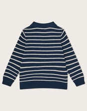 Stripe Knit Polo Jumper, Blue (NAVY), large