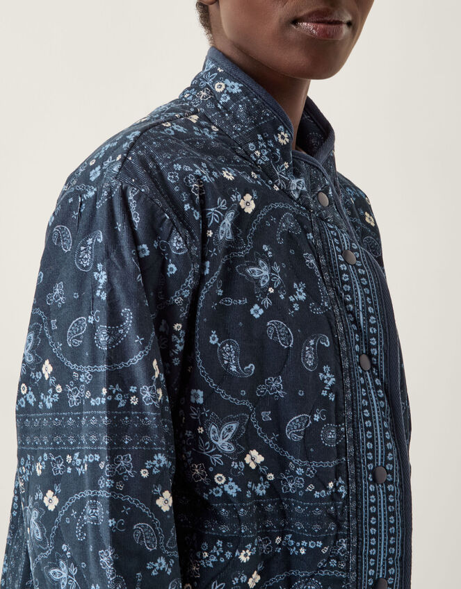Mandy Paisley Print Quilted Corduroy Jacket, Blue (NAVY), large