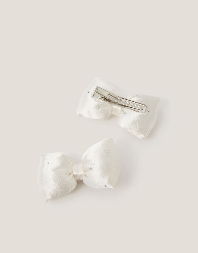 2-Pack Rhinestone Satin Bow Hair Clips, , large