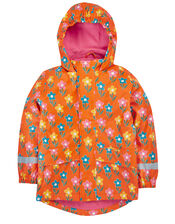 Frugi Floral Puddle Buster Raincoat, Orange (ORANGE), large