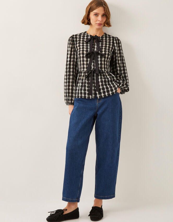 Violet Bow Check Blouse, Black (BLACK), large