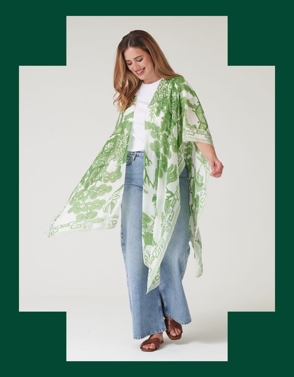 One Hundred Stars Giant Willow Print Kimono, Green (GREEN), large