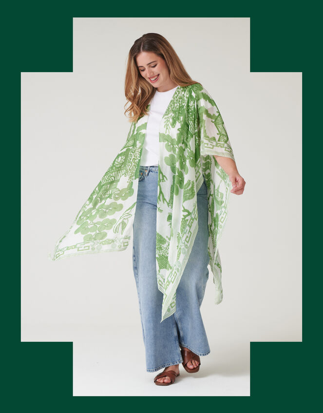 One Hundred Stars Giant Willow Print Kimono, Green (GREEN), large