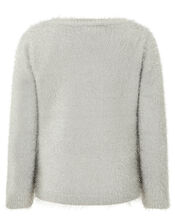 XMAS Sequin Reindeer Fluffy Knit Jumper, Grey (GREY), large