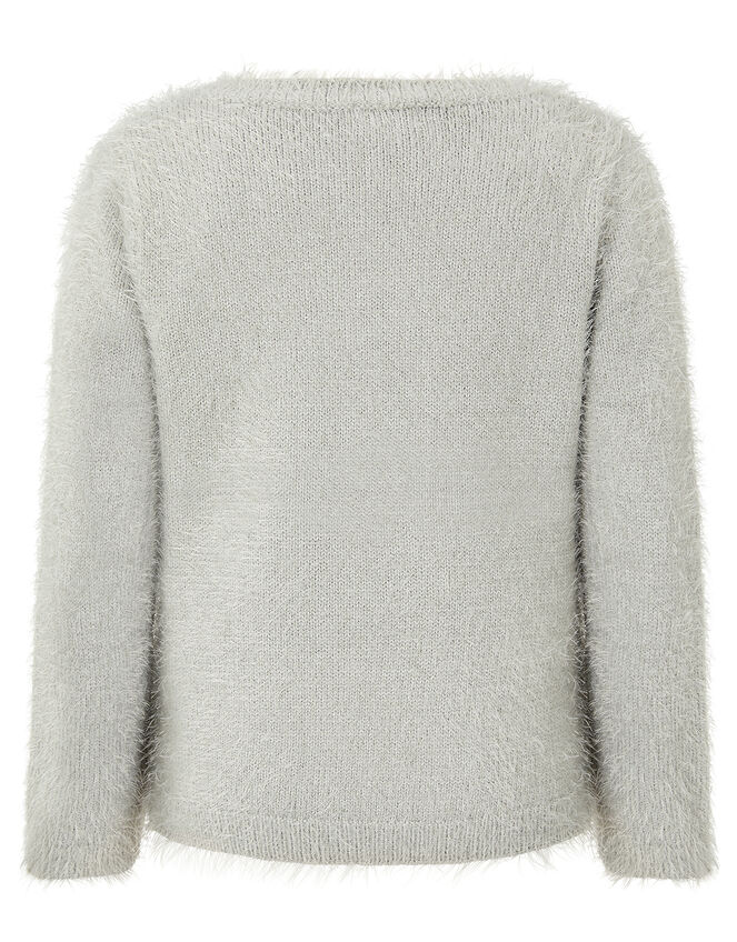 XMAS Sequin Reindeer Fluffy Knit Jumper, Grey (GREY), large