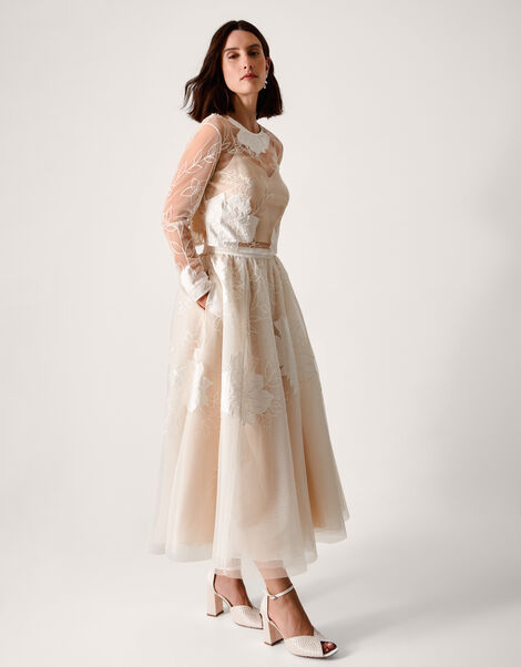 Rhea Floral Embroidered Mesh Wedding Skirt, Ivory (IVORY), large