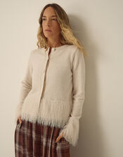 Fina Fringe Crew Neck Cardigan, Ivory (IVORY), large