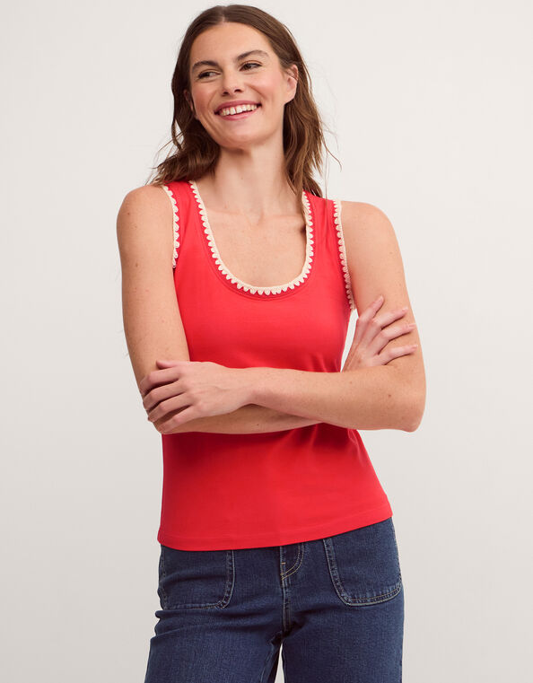 Teri Contrast Stitch Jersey Cami Top, Red (RED), large