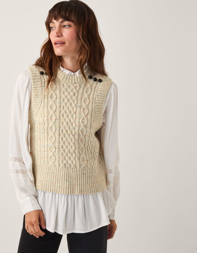 Carly Cable Knit Vest, Grey (LIGHT GREY), large