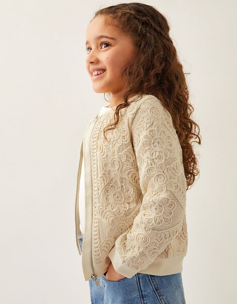 Crochet Bomber Jacket, Cream (CREAM), large