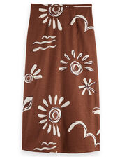 Abstract Print Midi Wrap Skirt, Brown (BROWN), large