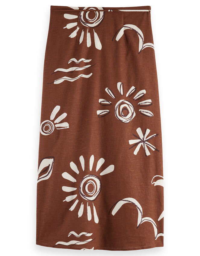Abstract Print Midi Wrap Skirt, Brown (BROWN), large