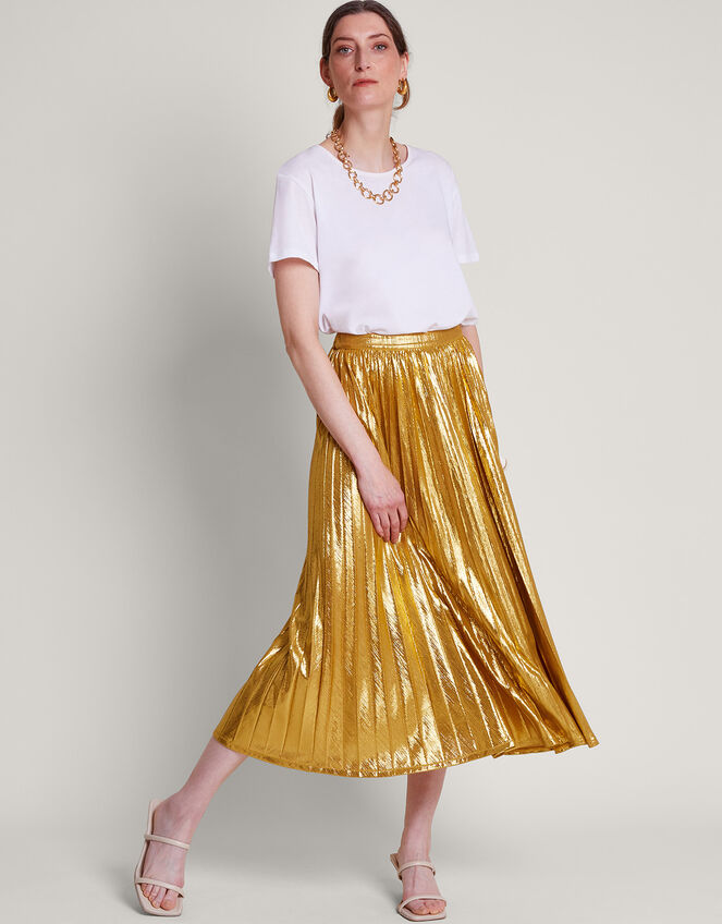 Mia Pleated Skirt, Gold (PALE GOLD), large