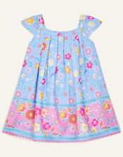 Baby Sequin Neck Floral Dress, Blue (BLUE), large