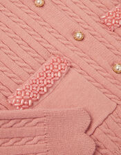 Embellished Cable Knit Cardigan, Pink (PINK), large