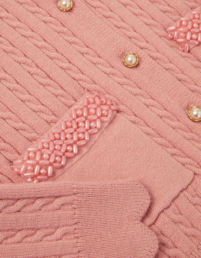 Embellished Cable Knit Cardigan, Pink (PINK), large