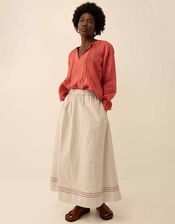 East Zoe Yarn-dyed Textured Cotton Pinstripe Skirt , Ivory (IVORY), large