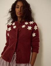 Erin Floral Embroidered Cardigan, Red (BURGUNDY), large