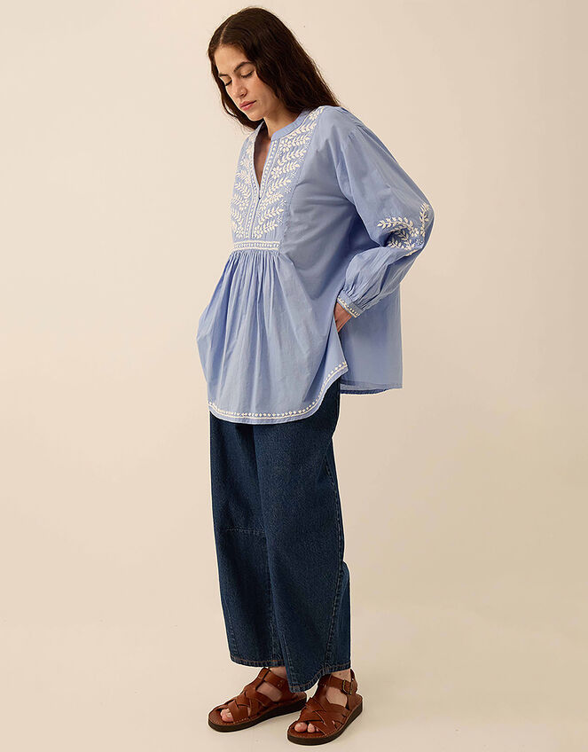 East Alva Hand-Chikankari Embroidered Top, Blue (LIGHT BLUE), large